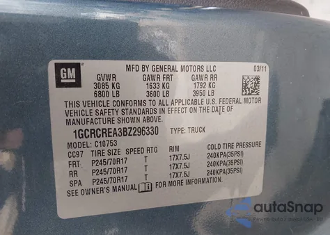 2011 Chevrolet Silverado 1500 Ls z USA, uszkodzony, nr VIN 1GCRCREA3BZ296330